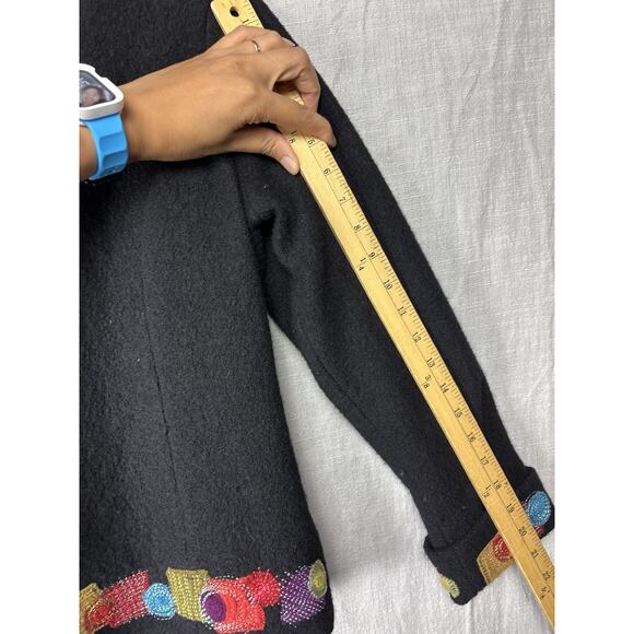 Icelandic Design Button Floral Embroidery Wool Cardigan Sweater Jacket Size M - Picture 9 of 10